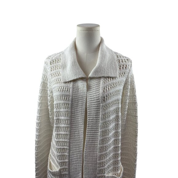 Cabi Womens Open Knit Long Cardigan Sweater XS White Cotton & Polyester - Picture 1 of 6